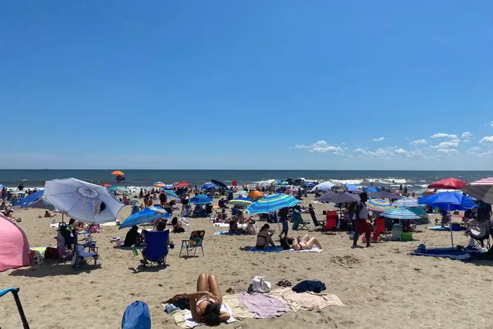 A somewhat crowded Rockaway beach on Sunday.